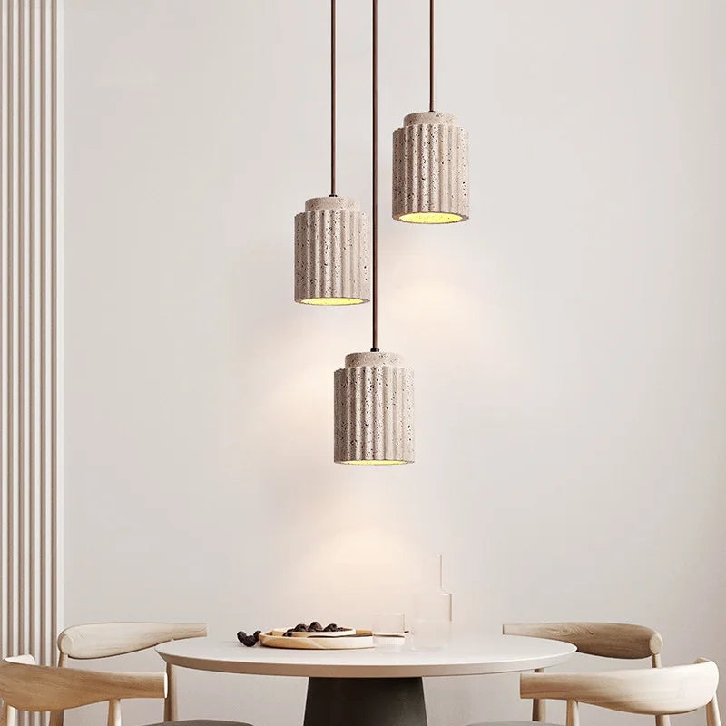 Afralia™ Wabi Sabi LED Pendant Lights Yellow Travertine Stone Hang Lamp