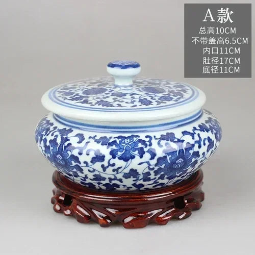 Afralia™ Blue Flower Ceramic Tea Caddy Jar - Living Room Decor or Home Ornament