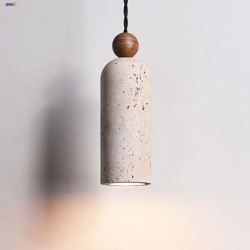 Afralia™ LED Pendant Lamp Yellow Travertine Wood Hanging Light Fixture Luminaire