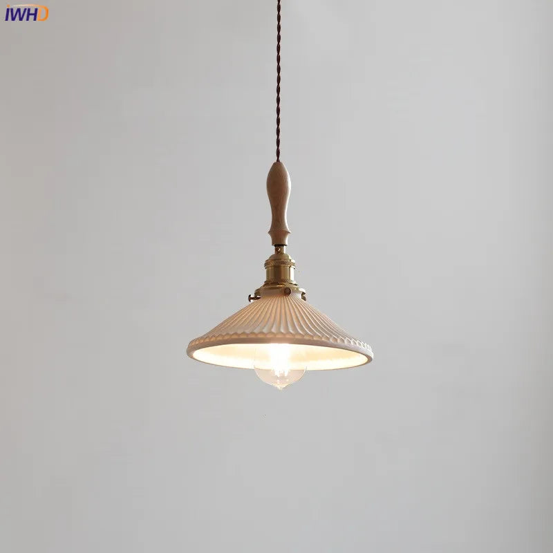 Afralia™ Copper Ceramic LED Pendant Lamp with Wood Handle for Home Decor