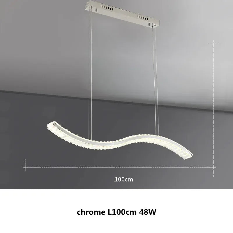 Afralia™ Modern S Wave Steel Crystal Pendant Lights - Dimmable LED Luminaria