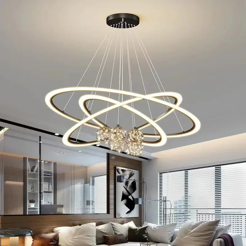 Afralia™ LED Circle Ring Ceiling Chandelier Pendant Lamp for Living Room, Bedroom, Kitchen