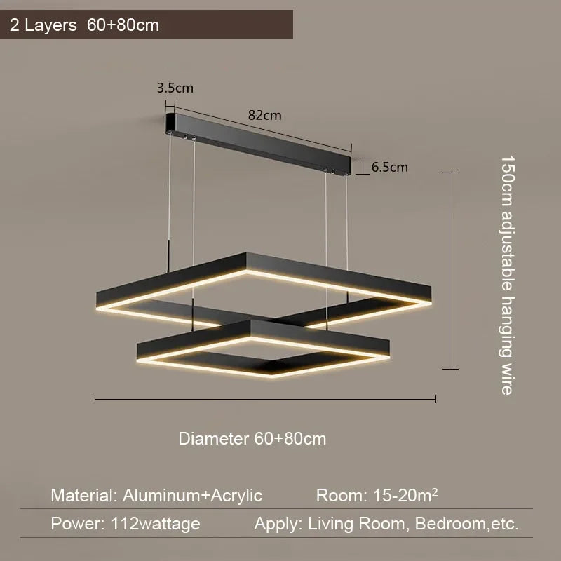 Afralia™ Modern Black Aluminum Square Pendant Light for Home Loft Decor