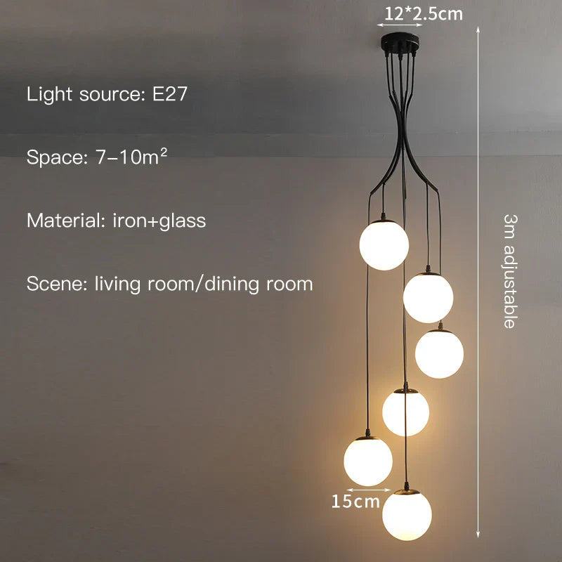 Afralia™ Glass Ball LED Chandelier, Modern Minimalist Loft Villa Staircase Decor