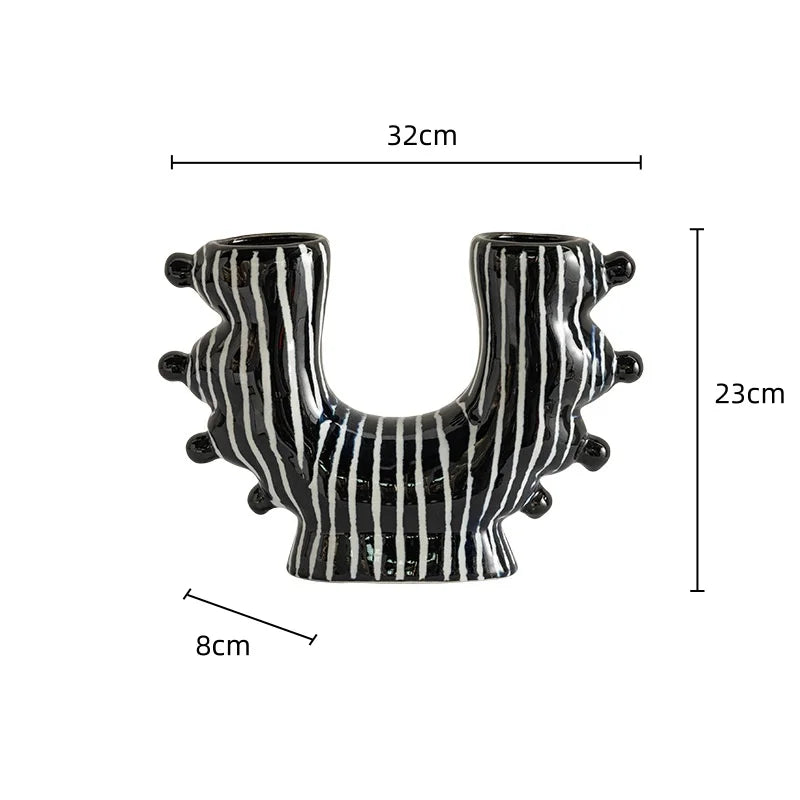 Afralia™ Graffiti Ceramic Vase U-Shape Hand-Painted Abstract Handicraft Floral Arrangement Accessory