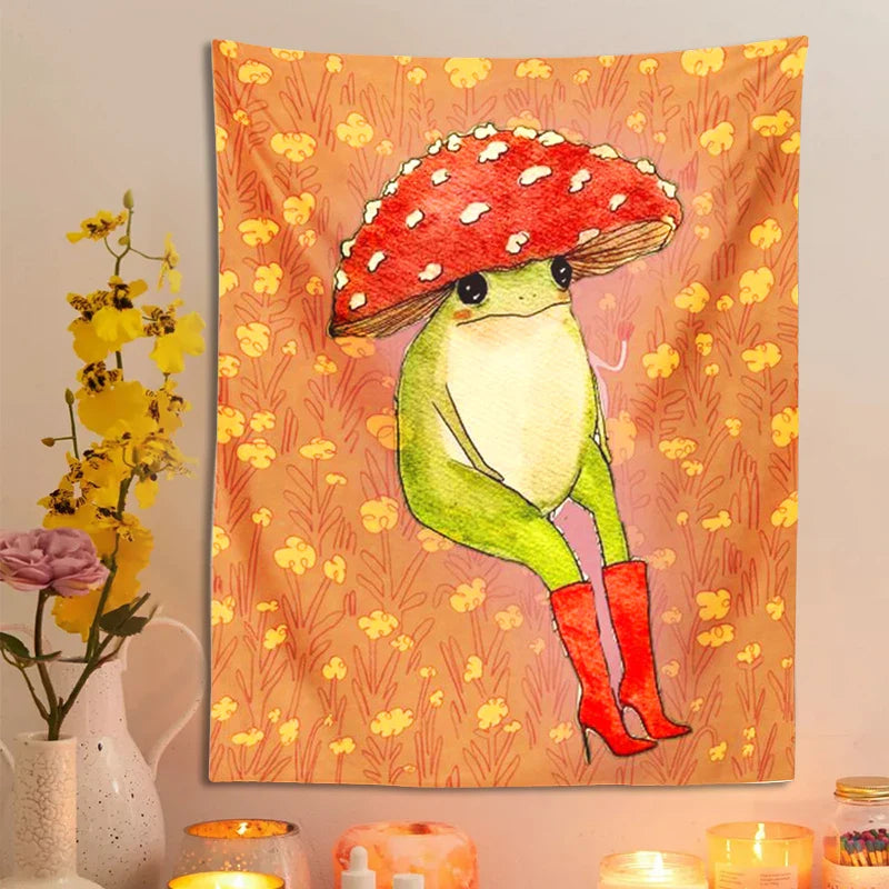 Afralia™ Cute Frog Cartoon Tapestry Wall Hanging - Forest Animals Hippie Boho Decor