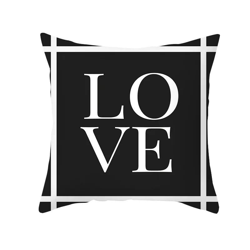 Afralia™ Black Geometry Letters Print Cushion Cover for Home Decor & Office