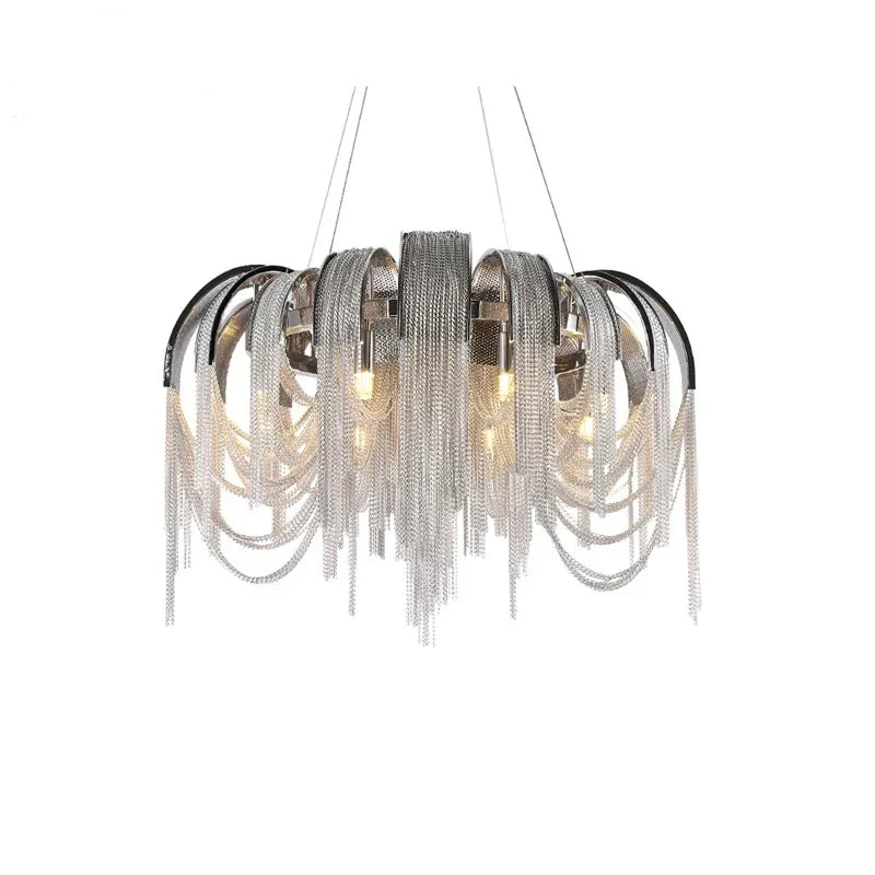 Afralia™ Nordic Tassel Chain Chandelier Chrome Metel Luxury Light for Living Room