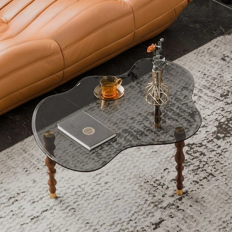 Afralia™ Peanut-Shaped Coffee Table with Solid Wood Legs