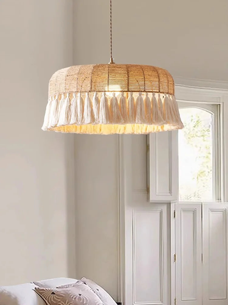Afralia™ Hemp Rope Ceiling Chandelier: Japanese-Inspired Twine Pendant Lights for Home Decor