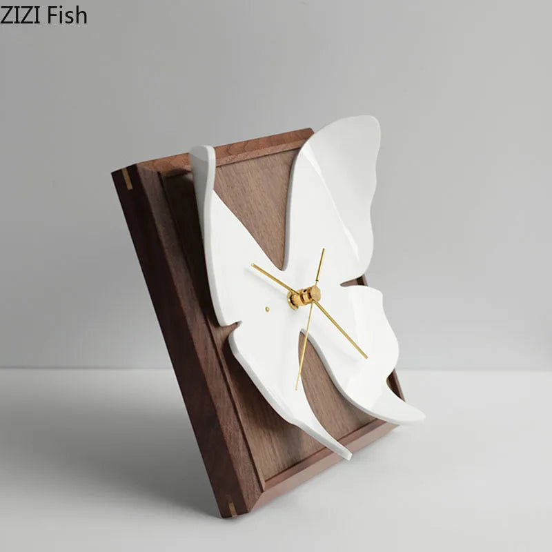 Afralia™ White Butterfly Table Clock - Silent Sweep Needle, Wood Frame Wall-mounted Timepiece
