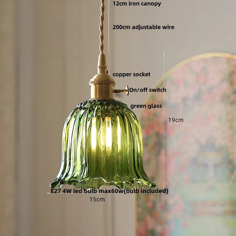 Afralia™ Nordic Flower Glass LED Pendant Lamp in Walnut Gold Copper Wood for Home Decor