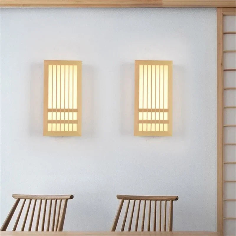 Afralia™ LED Wood Wall Lamp Acrylic Rectangular Bedside Light for Living Room