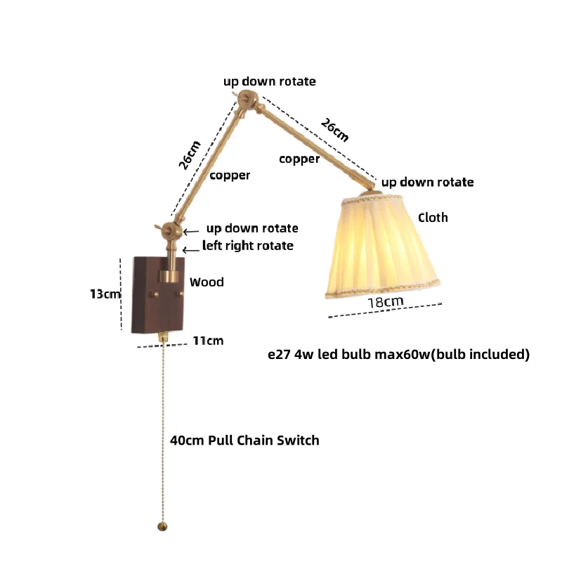 Afralia™ Rotatable Wood LED Wall Sconce with Pull Chain Switch.