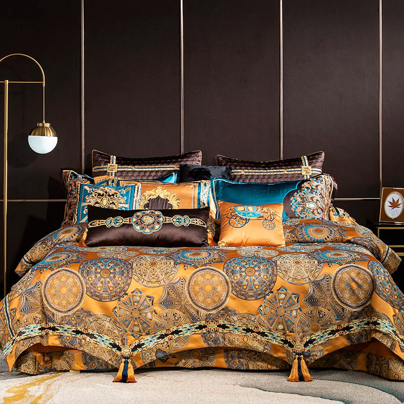 Afralia™ European Villa Brocade Bedding Set, Satin Jacquard, 800TC Egyptian Cotton, Duvet Cover