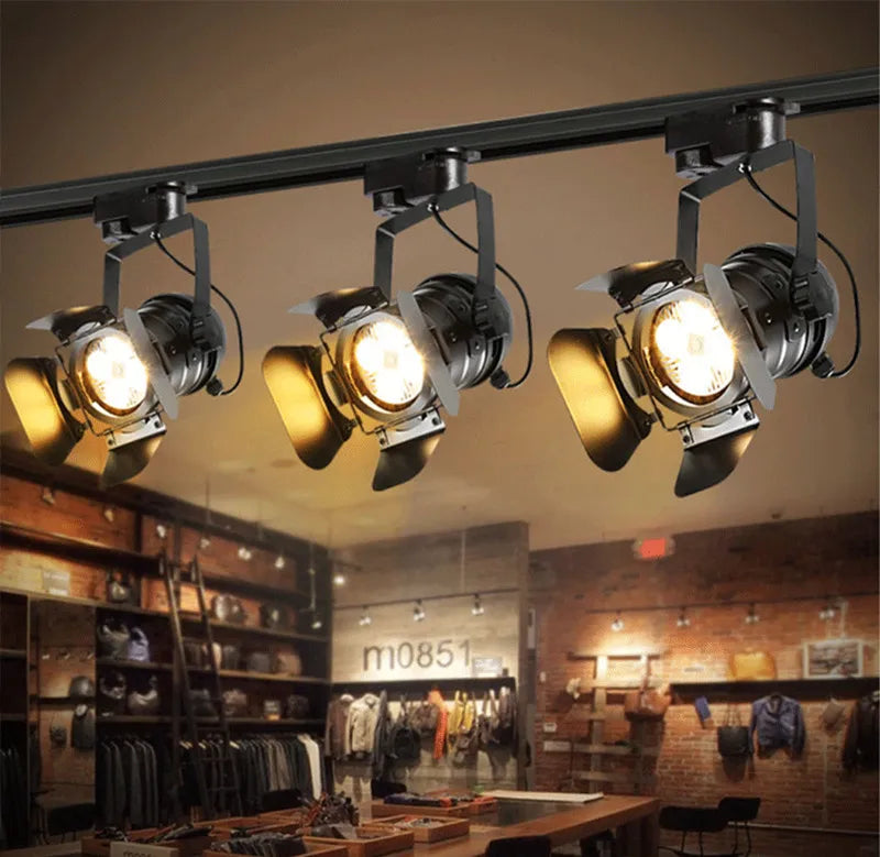 Afralia™ Vintage Industrial Loft Ceiling Lamp Retro Black Track Light for Bar Restaurant