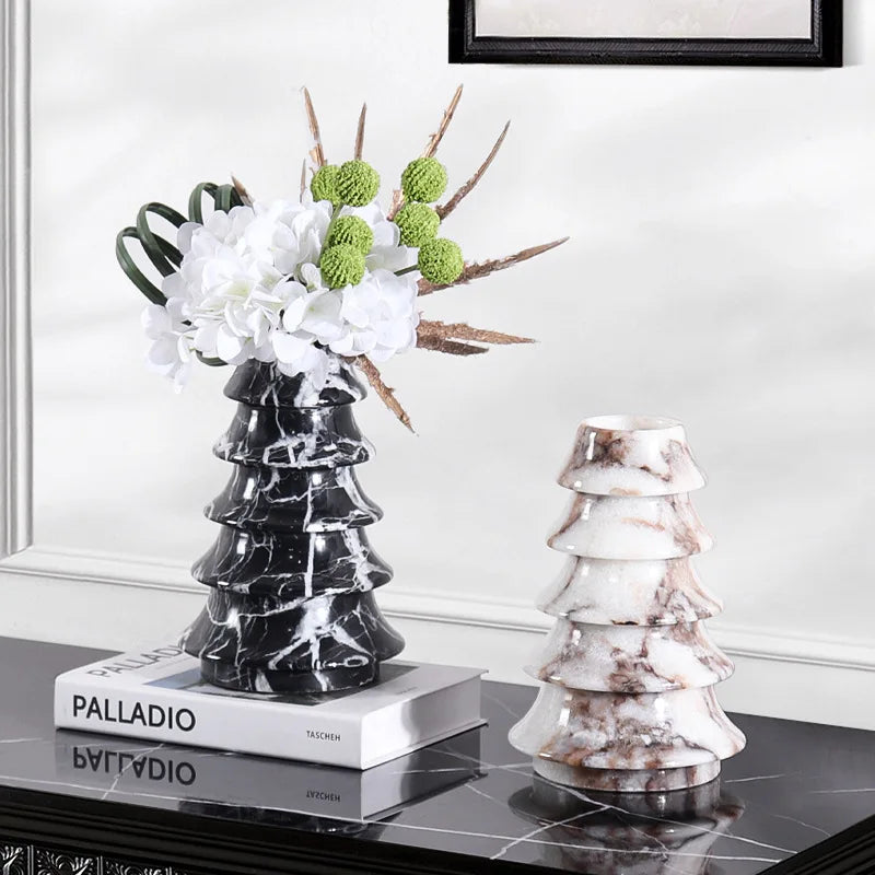 Afralia™ Christmas Tree Marble Vase: Living Room Entryway Mantel Table Centerpiece