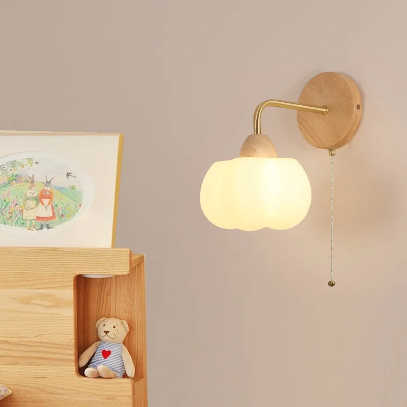Afralia™ Wood Canopy LED Wall Light Fixture - Modern Nordic Style with Pull Chain Switch