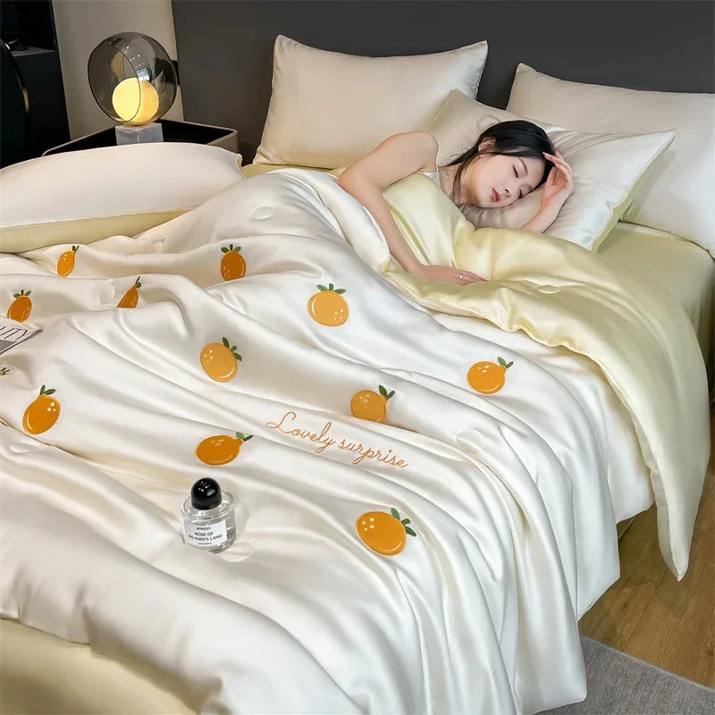 Afralia™ Washed Satin Embroidered Cool Blanket - Soft Skin-Friendly Summer Quilt