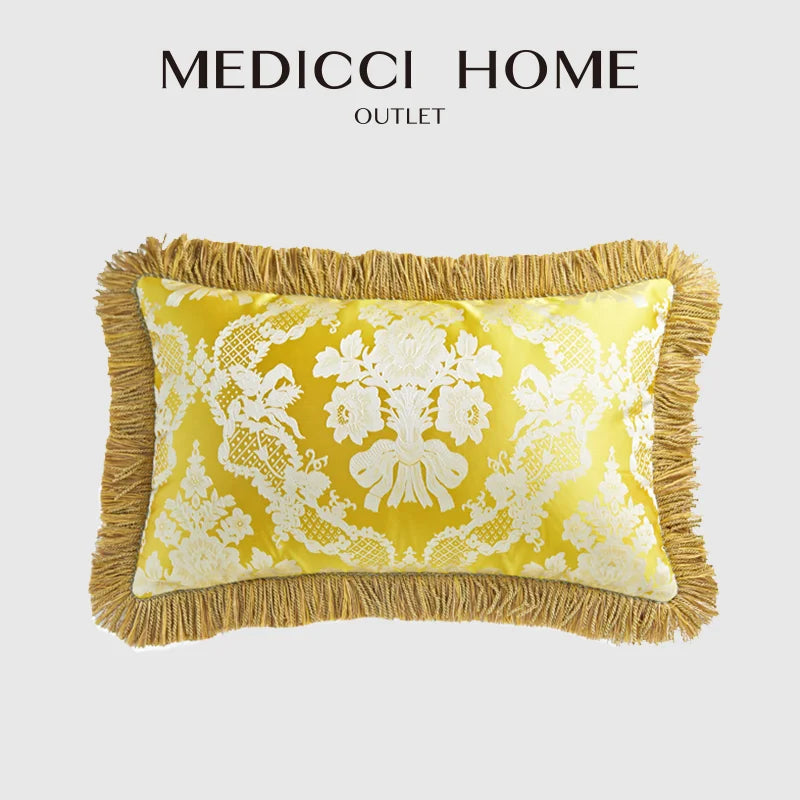 Afralia™ Luxe Silk Satin Damask Lumbar Pillow Cover 30X50 Bright Yellow