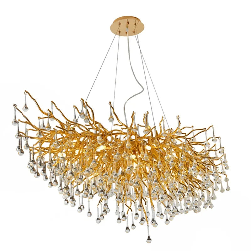 Afralia™ Crystal Water Drop LED Chandelier for Luxurious Living Room Decor.