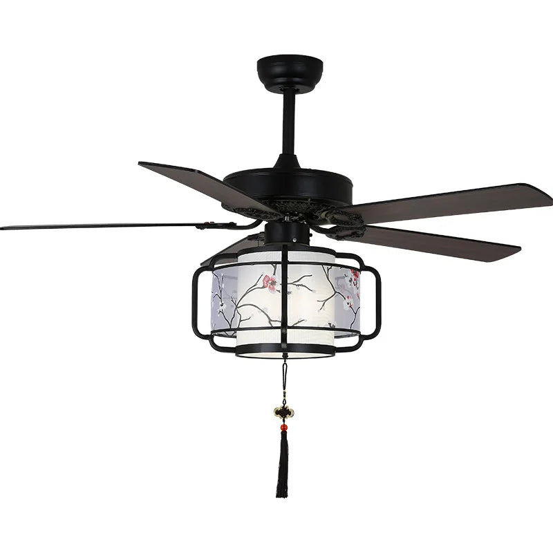 Afralia™ Retro Lantern Ceiling Fan Light Industrial Black Ventilator Lighting