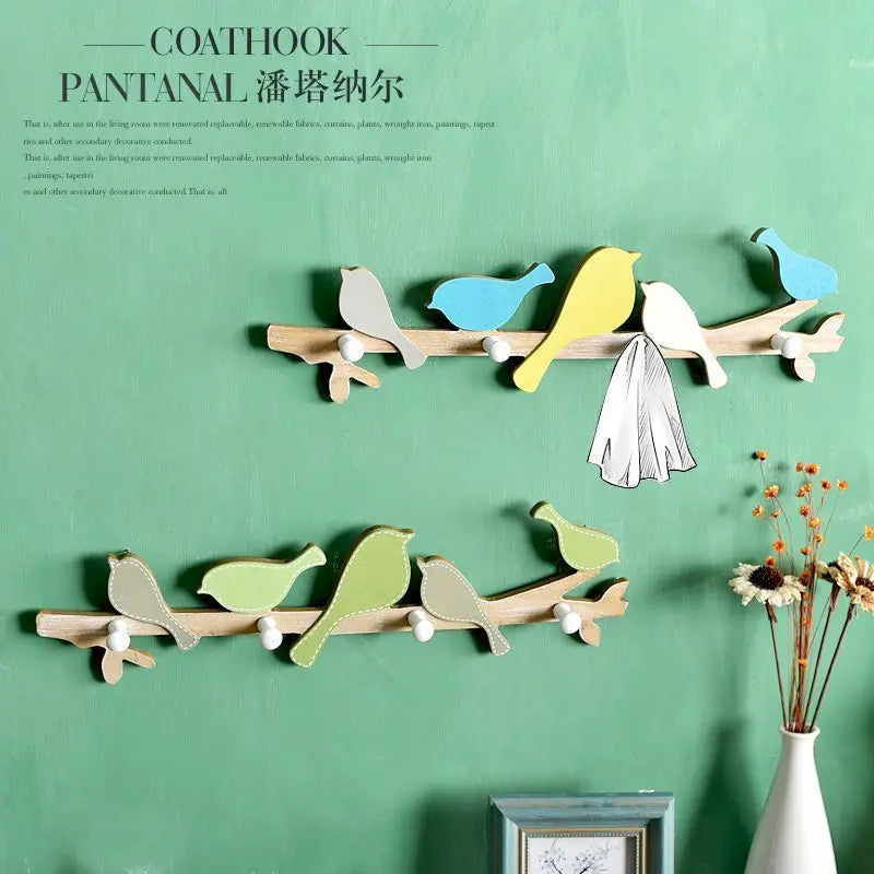 Afralia™ Birds Coat Rack: Creative Wooden Hook Rail for Home Decor