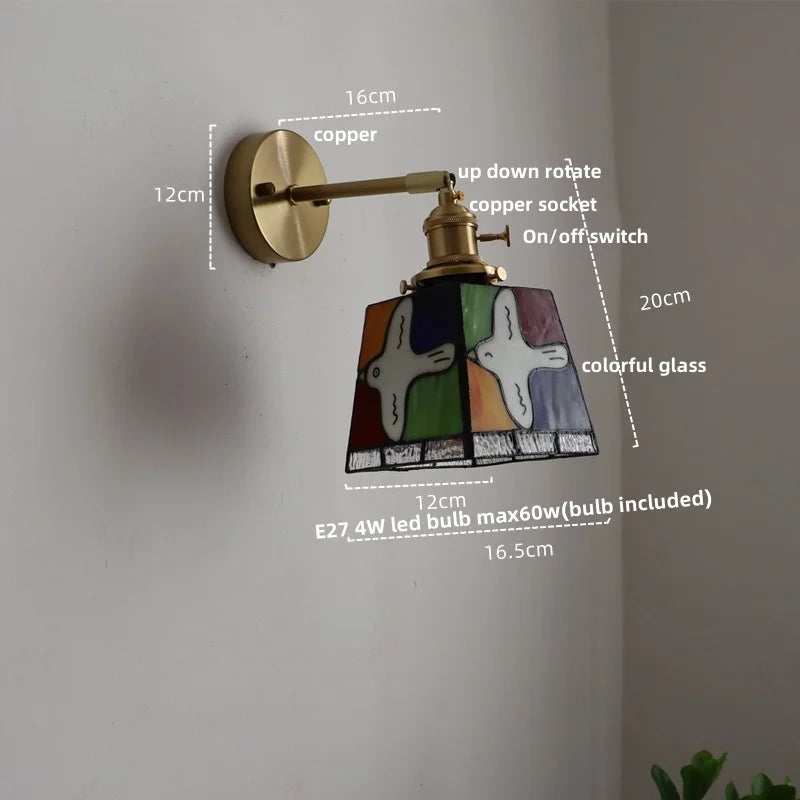 Afralia™ Tiffany Style LED Wall Sconce with Pull Chain Switch and Stained Glass Peace Dove