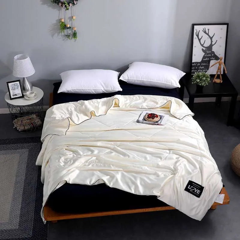 Afralia™ Rayon Quilted Queen Comforter: Luxurious High-End Spring Summer Satin Blanket