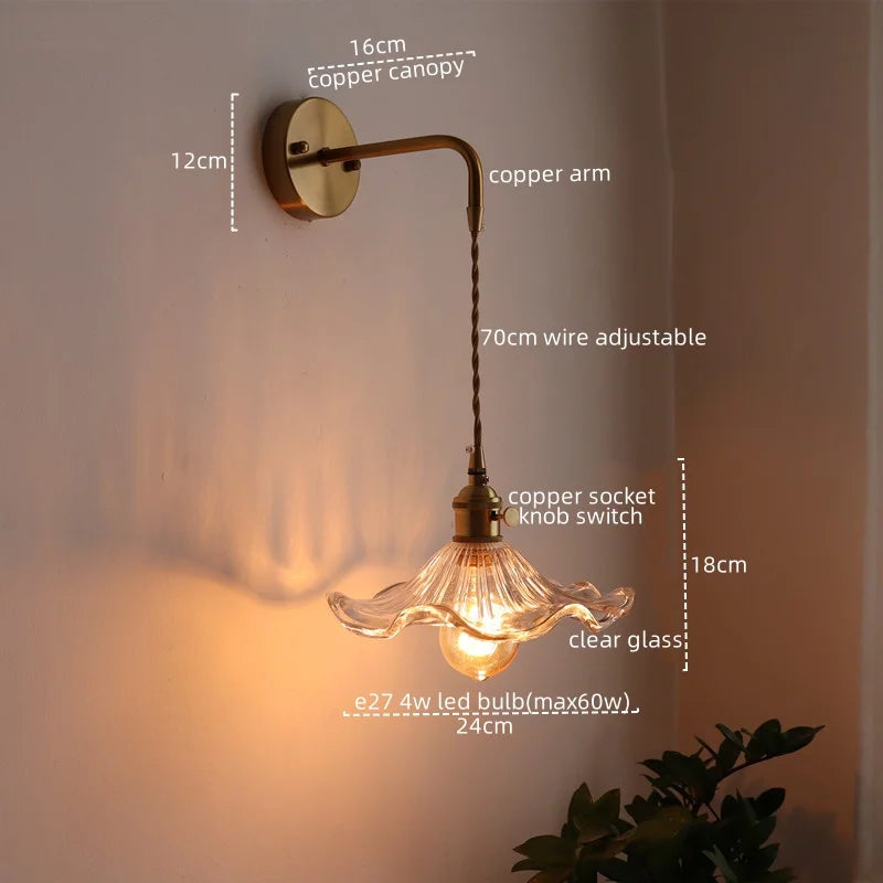 Afralia™ LED Copper Wall Light for Bathroom Mirror and Hallway - Glass Luminaria De Parede
