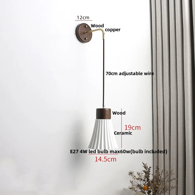 Afralia™ Ceramic Wood Wall Sconce LED Light with Pull Chain Switch - Modern Nordic Style