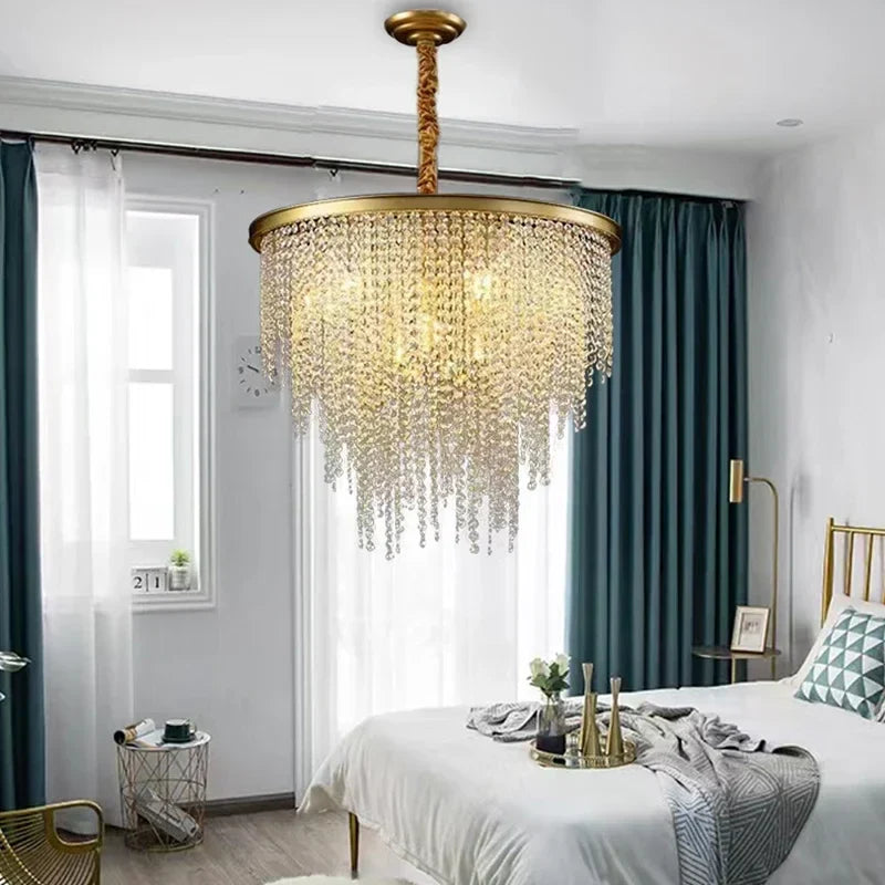 Afralia™ Retro E14 LED Pendant Lights in Black/Gold Finish - Elegant Crystal Suspension Lamp