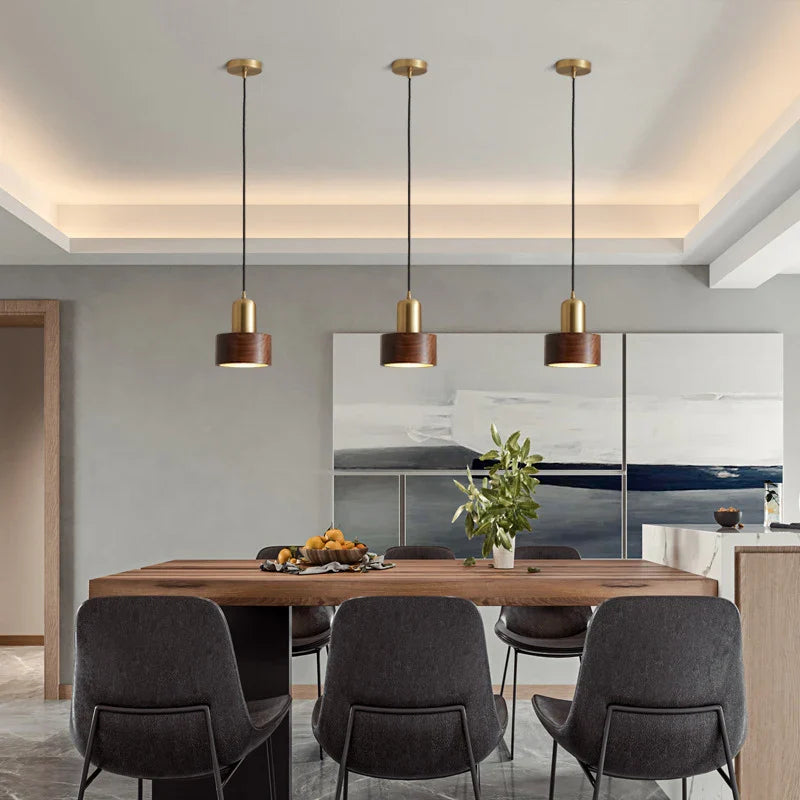 Afralia™ Retro Walnut Wood Pendant Wall Lamp Vintage Lighting E27