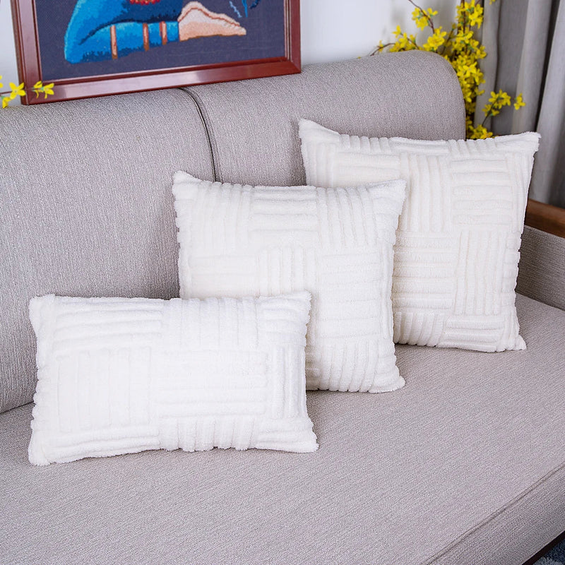 Afralia™ Soft Cream White Flocking Cushion Cover - Home Decor Solid Pillow Cover