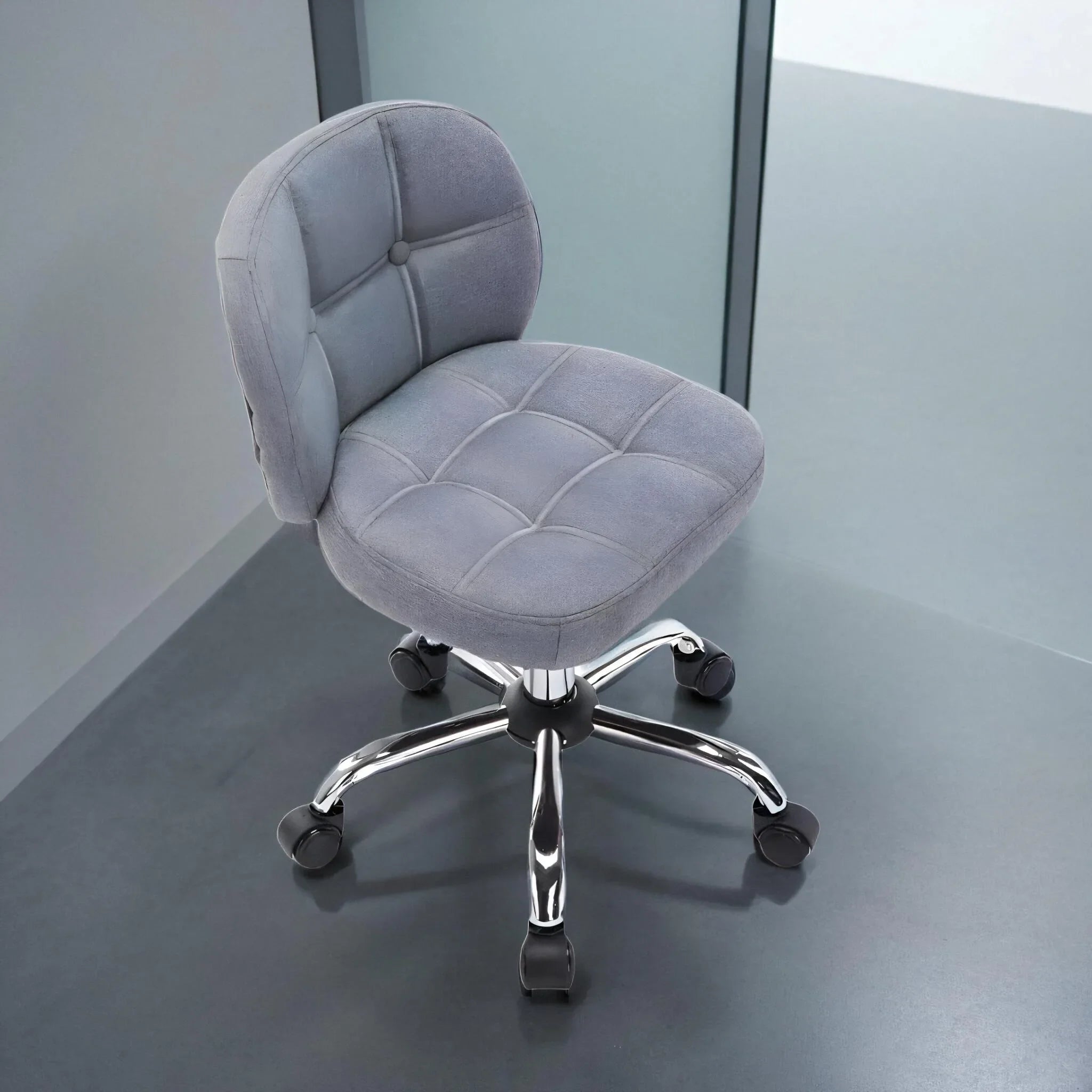 Afralia™ Velvet Office Stool with Wheels Low Back Swivel Dressing Chair Height Adjustable