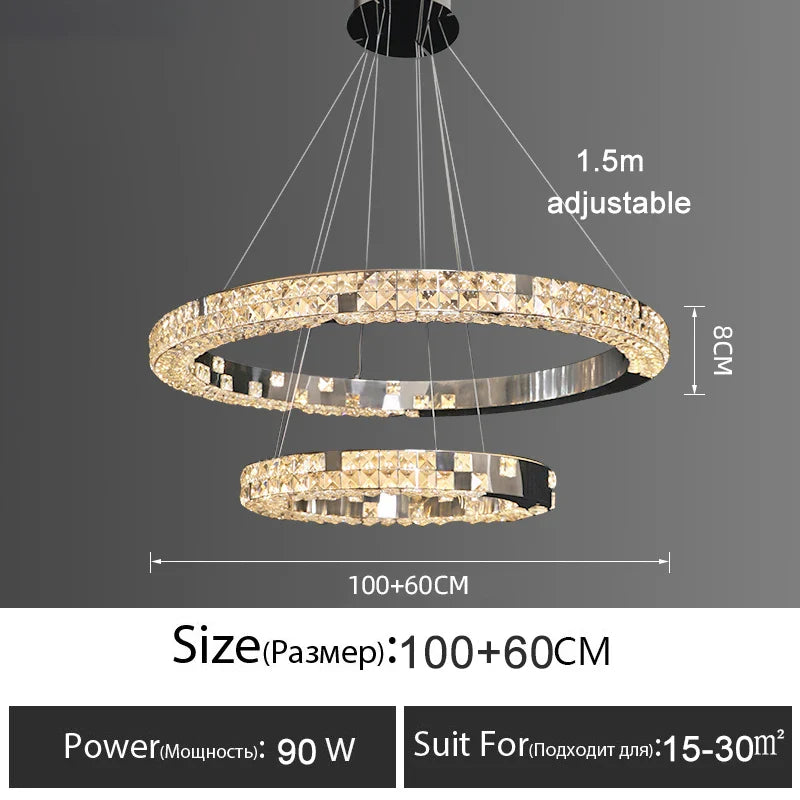 Afralia™ Luxury Crystal Pendant Chandelier with LED Lights for Dining, Bedroom, and Living Room