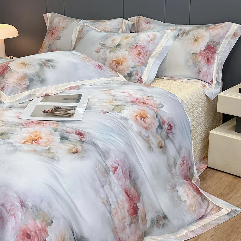 Afralia™ Flower Digital Print Duvet Cover Set Soft Silky Cool Bedding