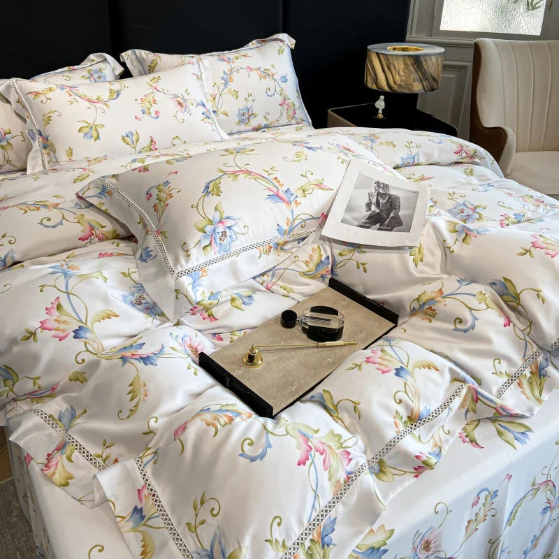 Afralia™ Silky Eucalyptus Fiber Bedding Set with Flower Prints