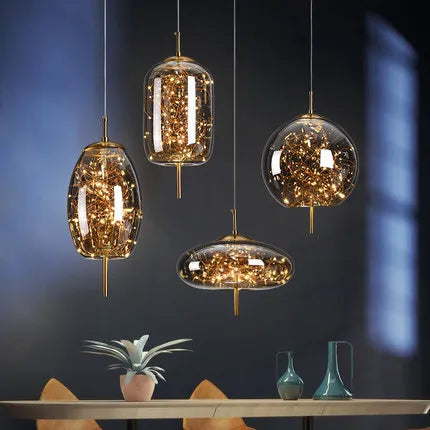 Afralia™ LED Starry Sky Pendant Lights Luxury Living Room Lamps