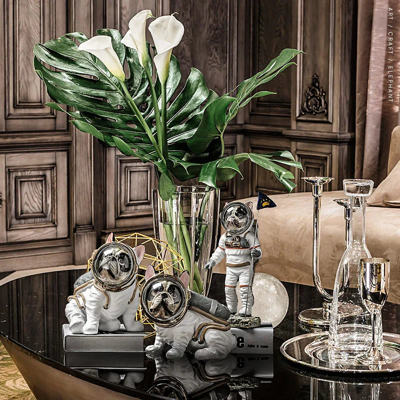 Afralia™ Space Dog Figurine: Modern Astronaut Bulldog Statue for Home Decor & Gifts