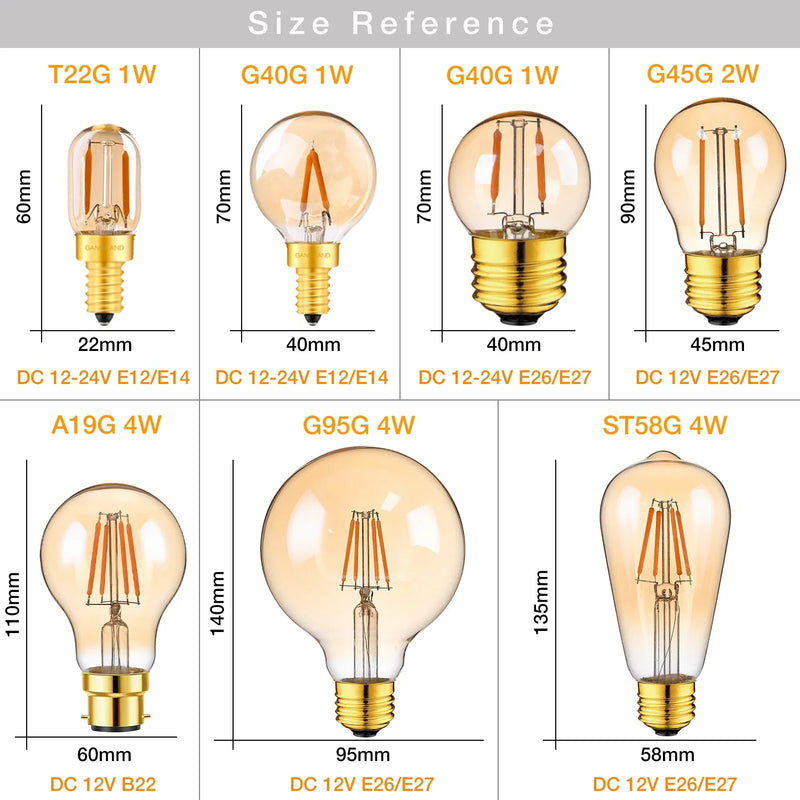 Afralia™ Vintage Low Voltage Amber Glass LED Bulb - Soft Warm Light E14 E27 B22 Base