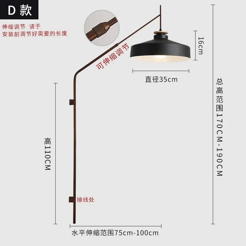 Afralia™ Gold/Black Swing Arm Telescopic Wall Lamp LED E27 - Designer Hotel Restaurant Hall