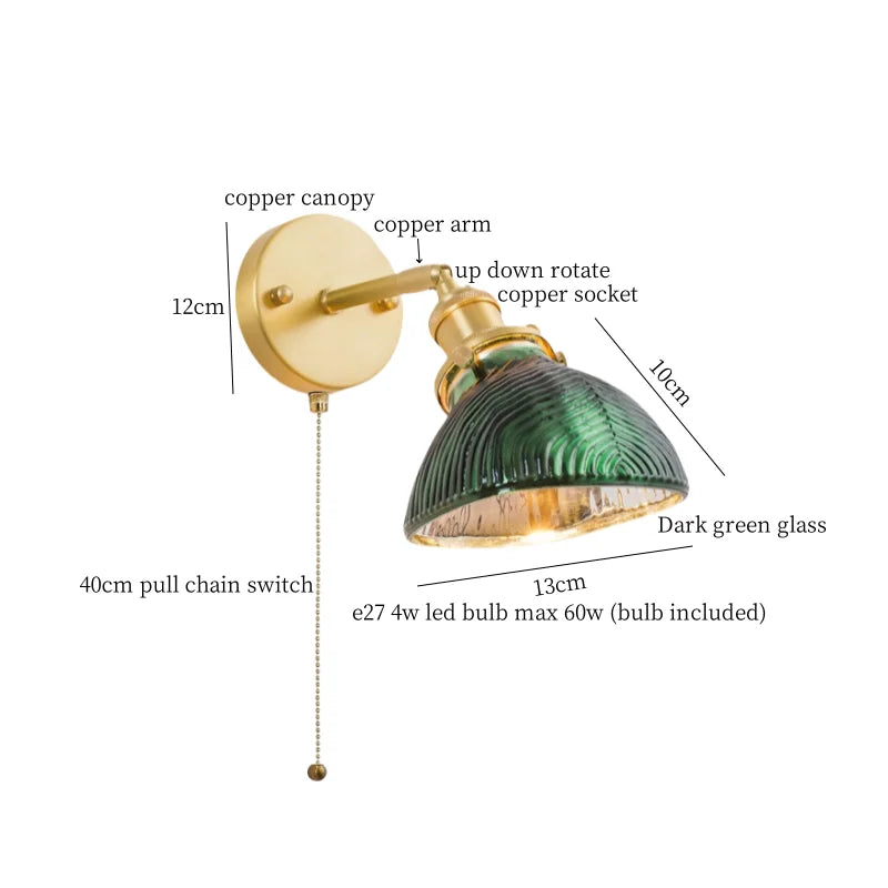 Afralia™ Nordic Glass LED Wall Sconce with Pull Chain Switch for Bedroom and Living Room