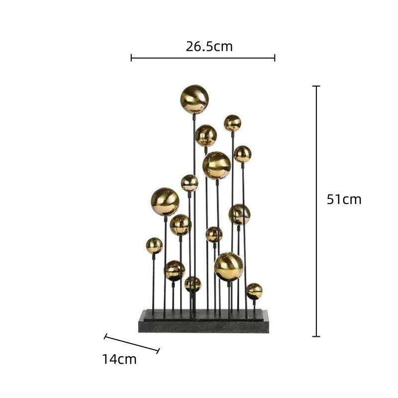 Afralia™ Geometric Golden Ball Sculpture: Metal Handicrafts Home Decor Ornament
