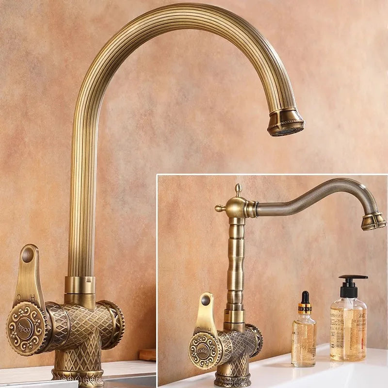 Afralia™ Antique Bronze Bathroom Sink Faucet Deck Mounted Lavotory Faucet