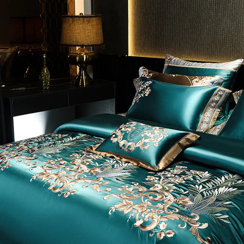 Afralia™ Luxe Brocade Embroidered Cotton Bedding Set - Vintage European Aristocratic Style