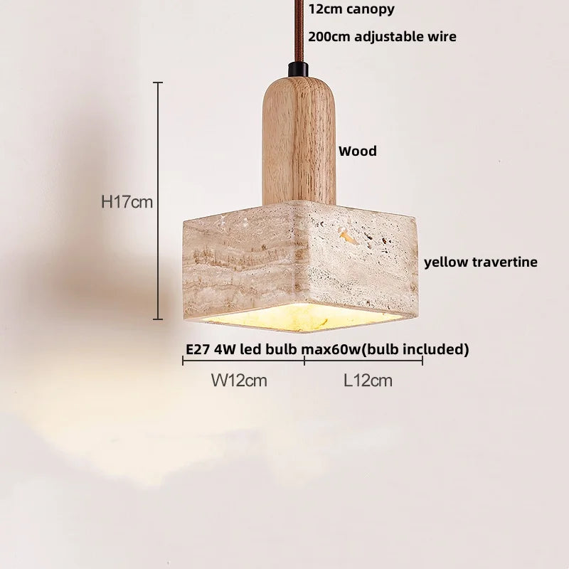 Afralia™ LED Pendant Lamp Yellow Travertine Stone Wood Nordic Modern Hanging Light