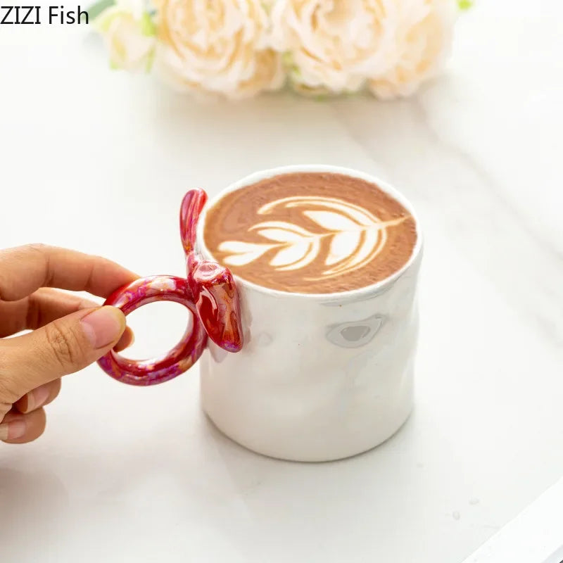 Afralia™ Bowknot Glazed Porcelain Coffee Mug, Lovely Design Tea Cup, Ideal for Milk and Juice