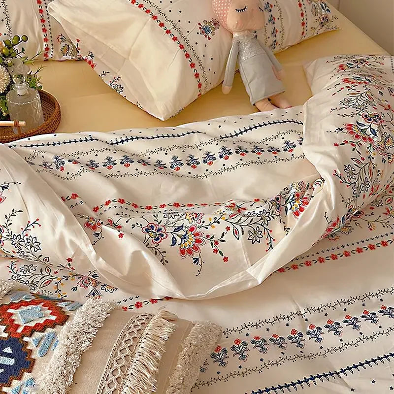 Afralia™ Boho Pattern Printed Cotton Bedding Set for Queen King Bed Linens