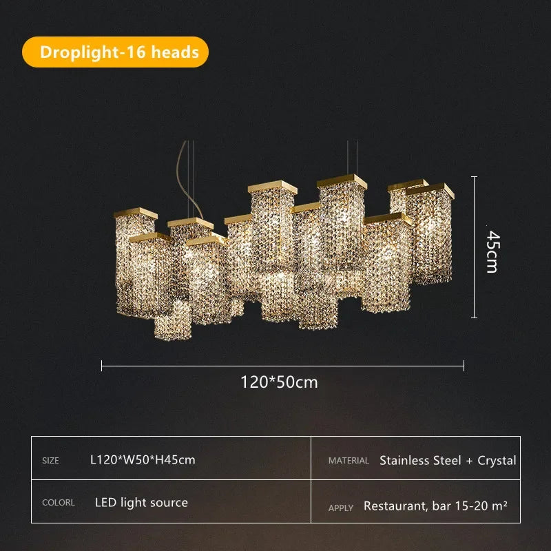 Afralia™ Crystal Chandelier: Modern 3D Rectangular Island Lighting for Bar, Hotel, Restaurant